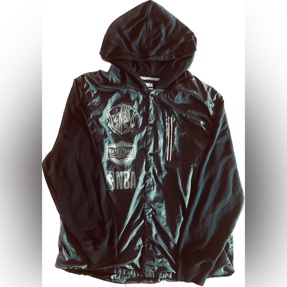 NBA Jacket Black Size XL Hooded Button Close Street Wear Y2K